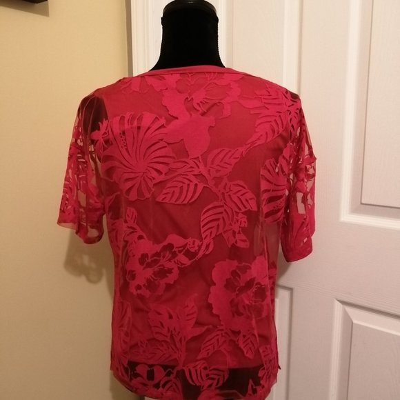 Pink slub shirt with sheer floral overlay - Picture 2 of 3